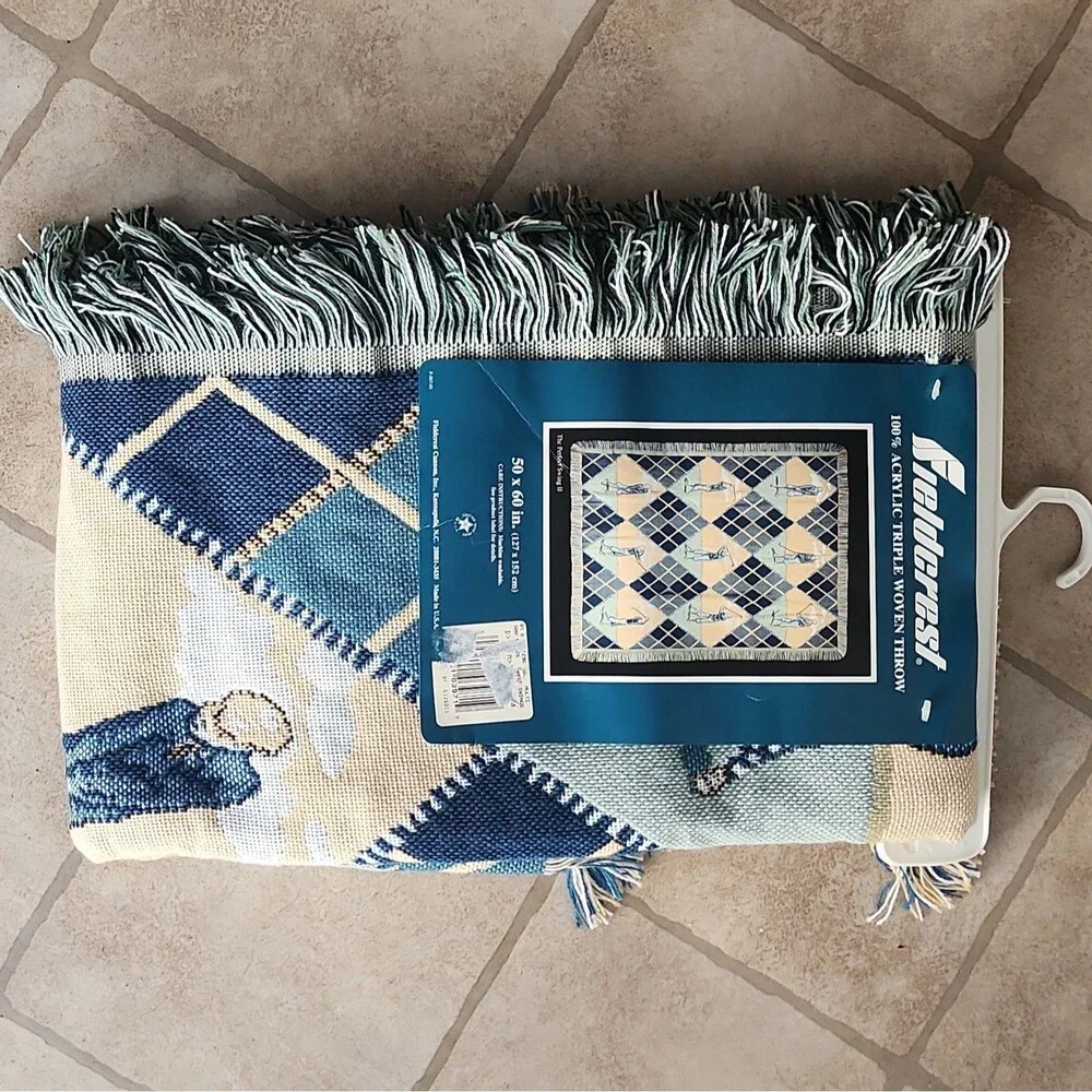 Vintage Fieldcrest Triple Woven Throw Blanket The Perfect Swing golf 50X60 NWT